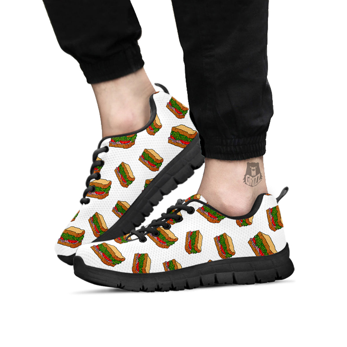 Sandwiches White Print Pattern Black Sneaker-grizzshop