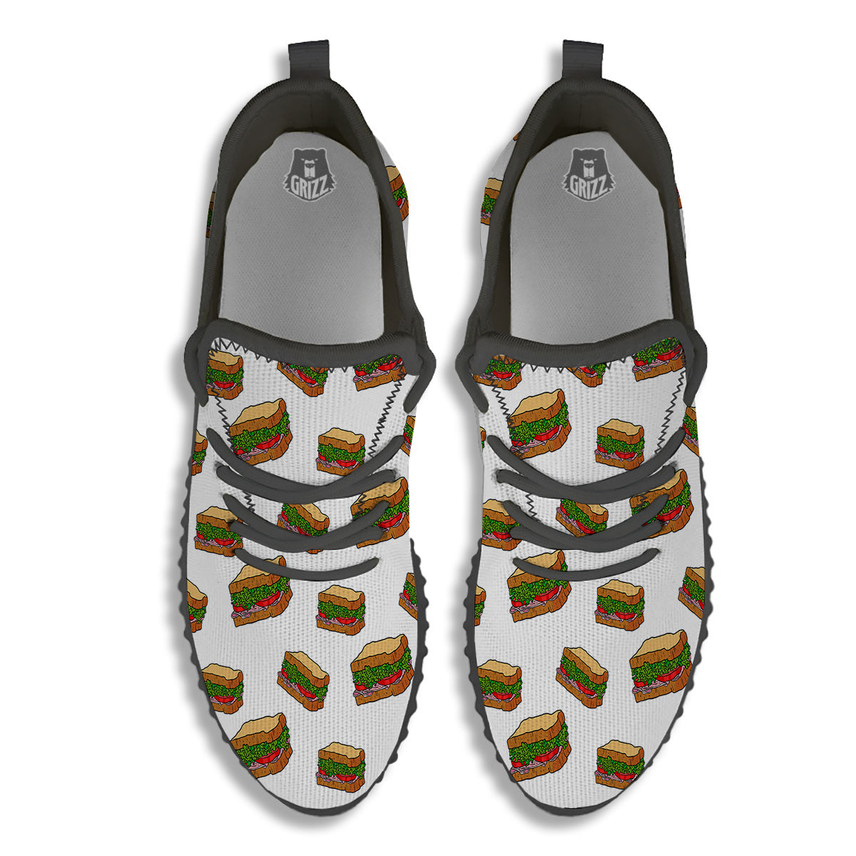 Sandwiches White Print Pattern Black Walking Shoes-grizzshop
