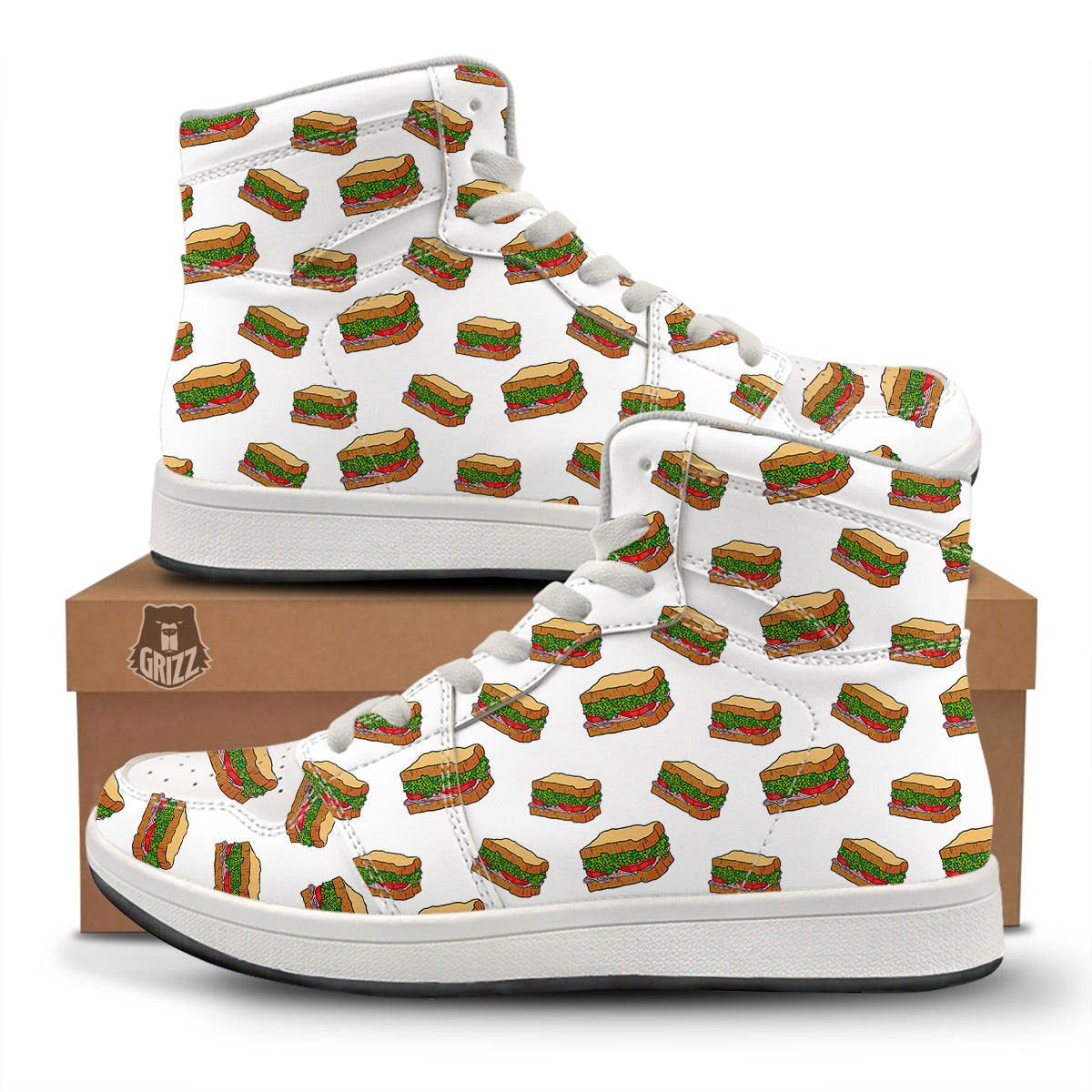 Sandwiches White Print Pattern High Top Sneakers-grizzshop