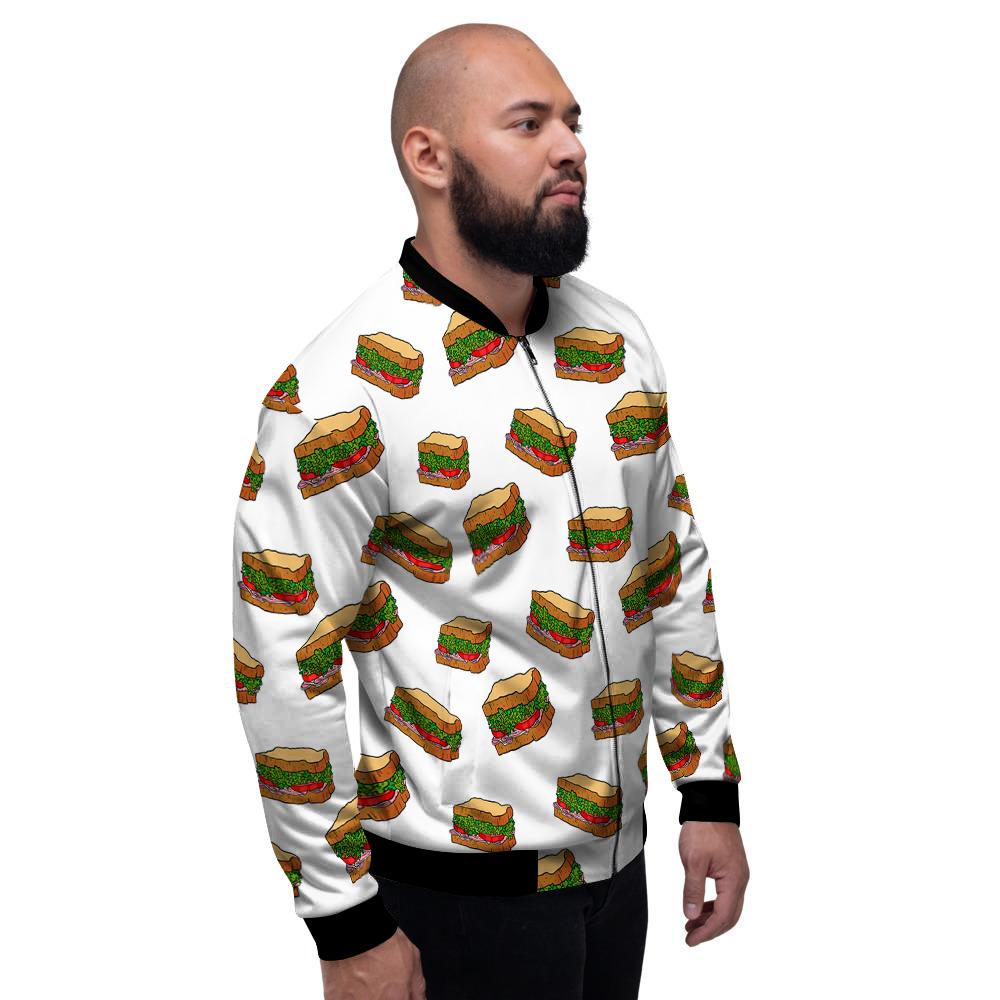 Sandwiches White Print Pattern Men's Bomber Jacket-grizzshop