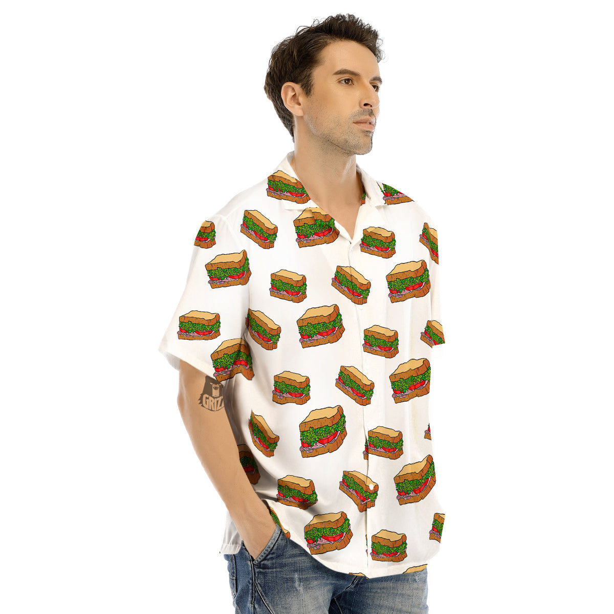 Sandwiches White Print Pattern Men's Hawaiian Shirt-grizzshop