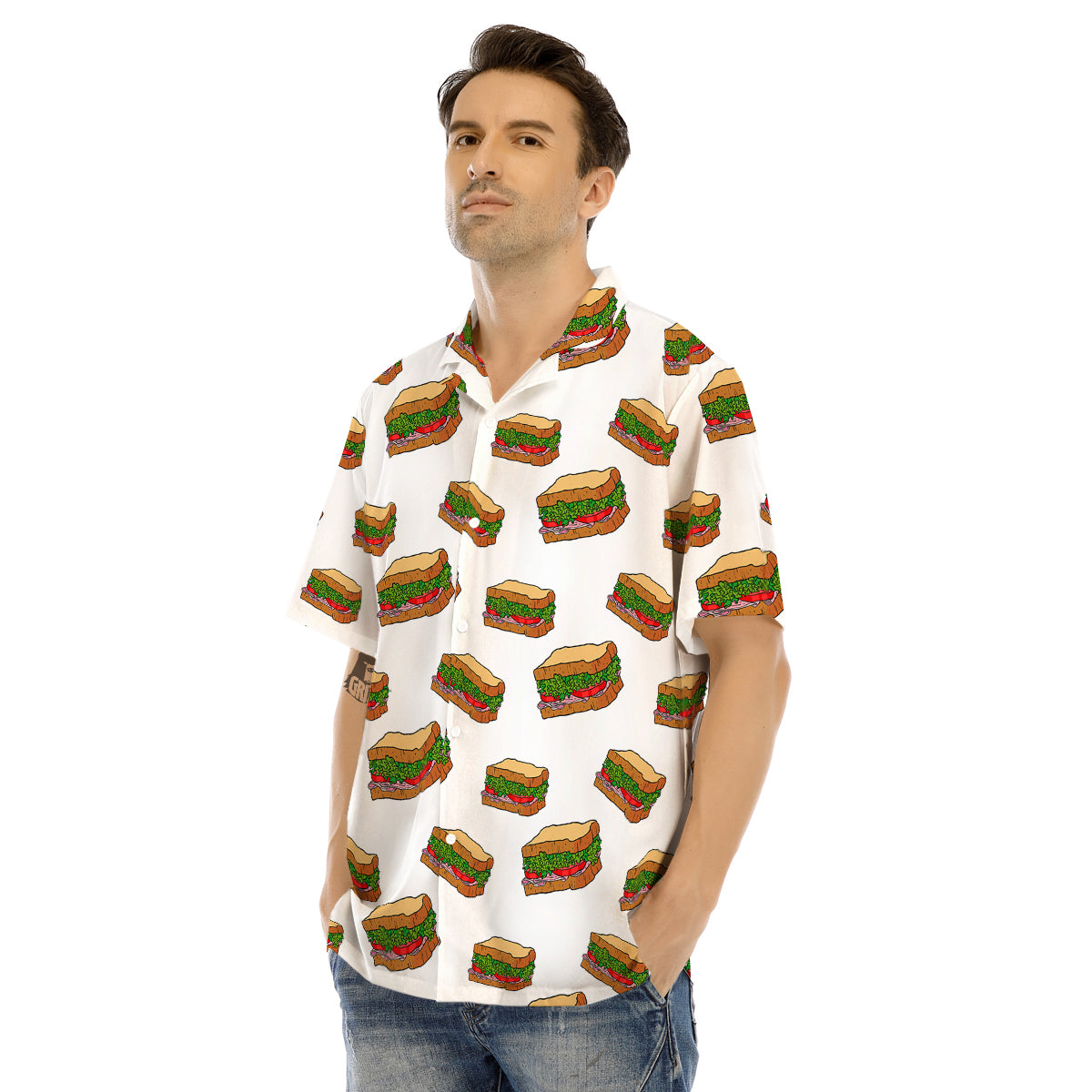 Sandwiches White Print Pattern Men's Hawaiian Shirt-grizzshop