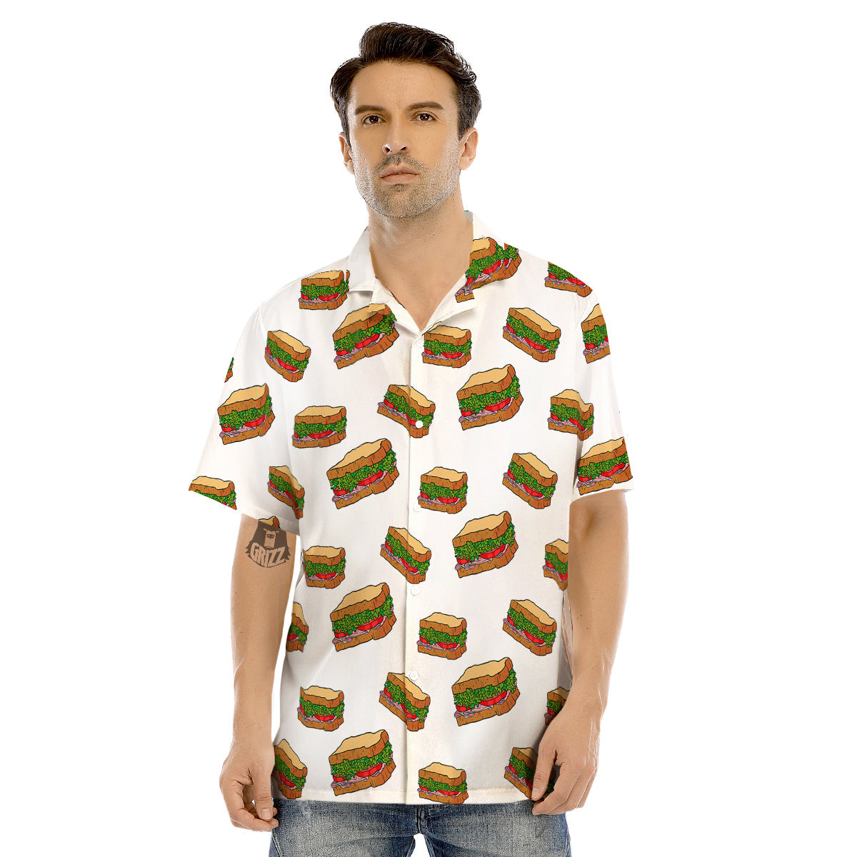 Sandwiches White Print Pattern Men's Hawaiian Shirt-grizzshop