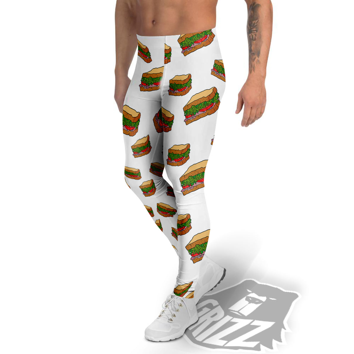 Sandwiches White Print Pattern Men's Leggings-grizzshop