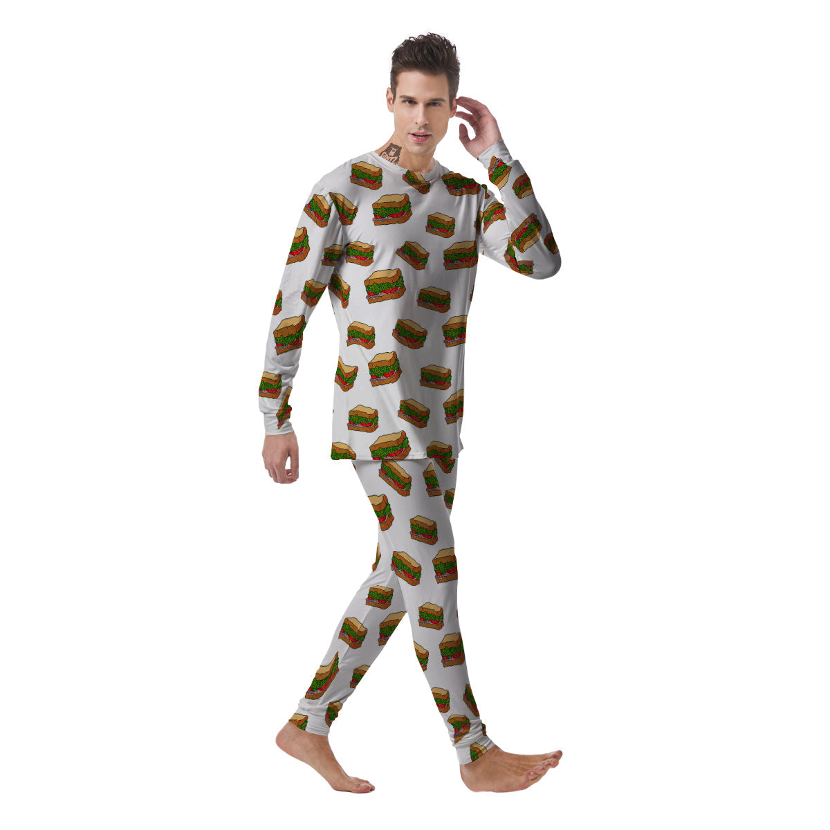 Sandwiches White Print Pattern Men's Pajamas-grizzshop