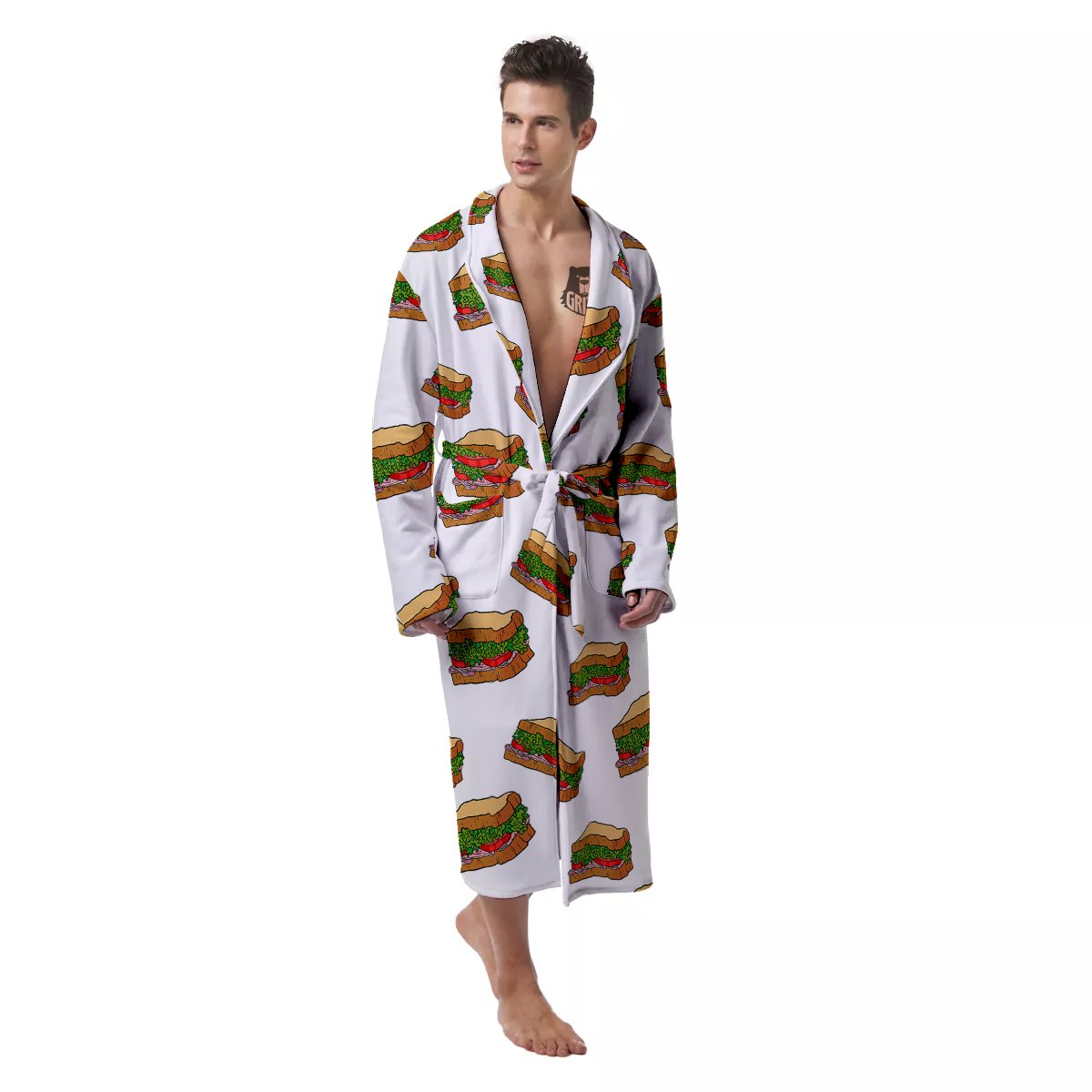 Sandwiches White Print Pattern Men's Robe-grizzshop