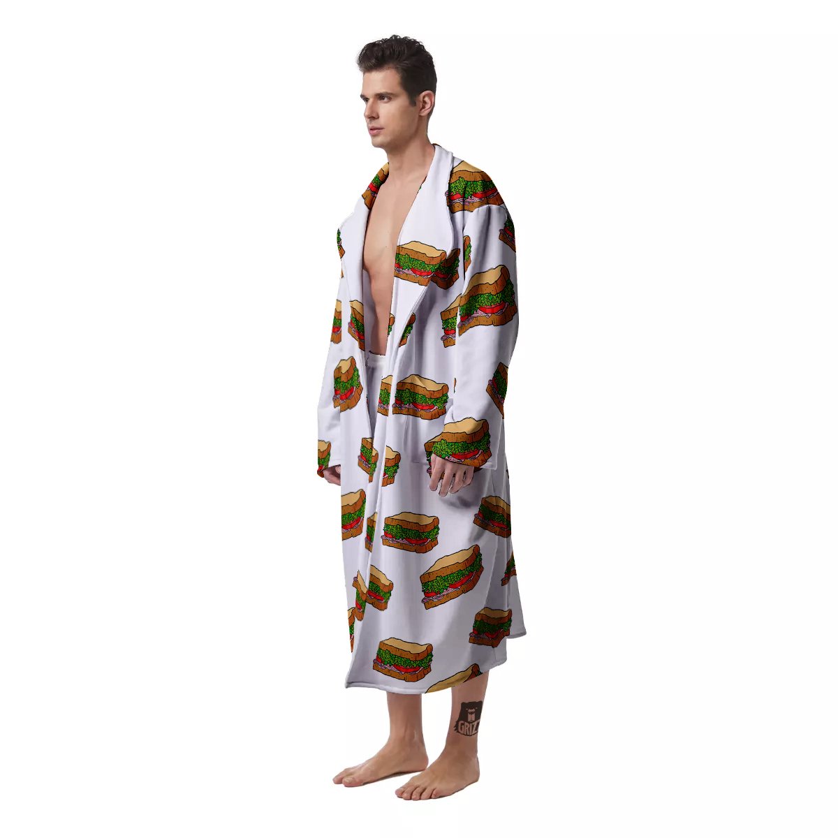 Sandwiches White Print Pattern Men's Robe-grizzshop
