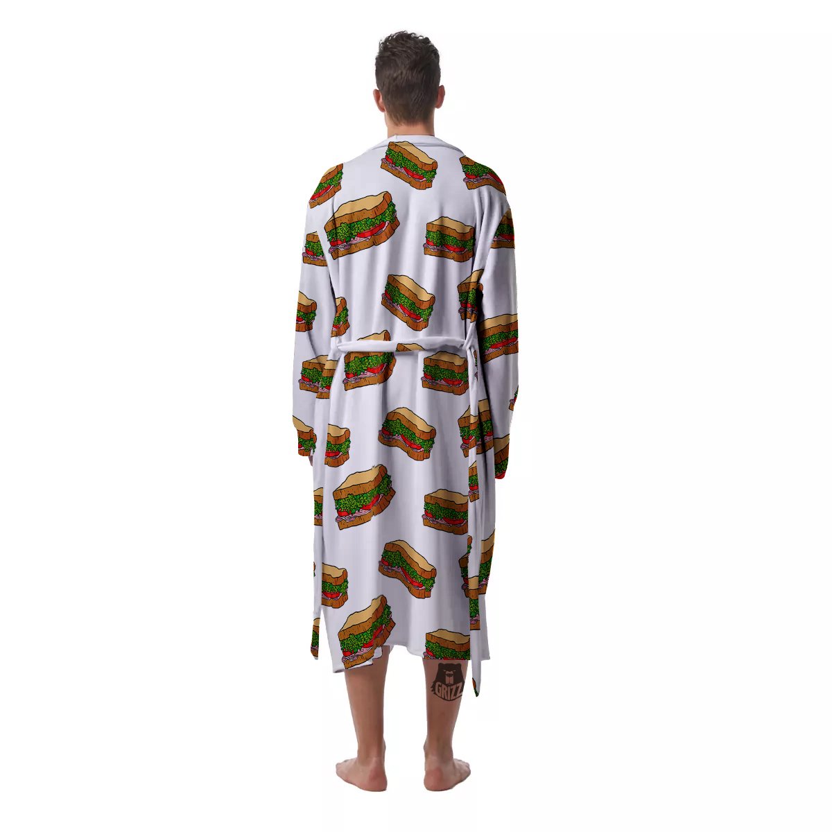 Sandwiches White Print Pattern Men's Robe-grizzshop