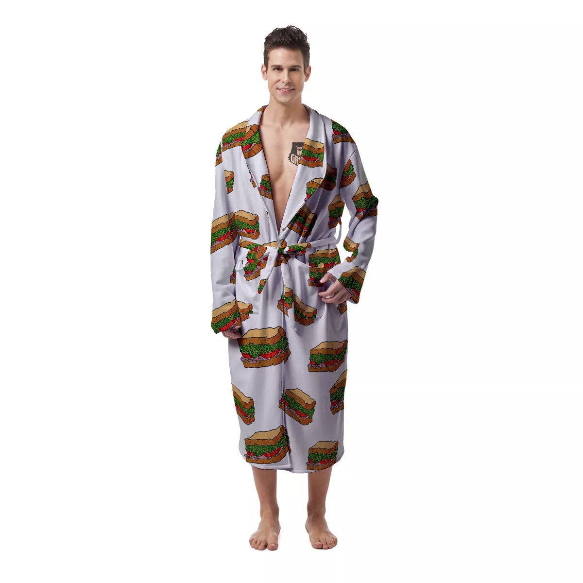Sandwiches White Print Pattern Men's Robe-grizzshop