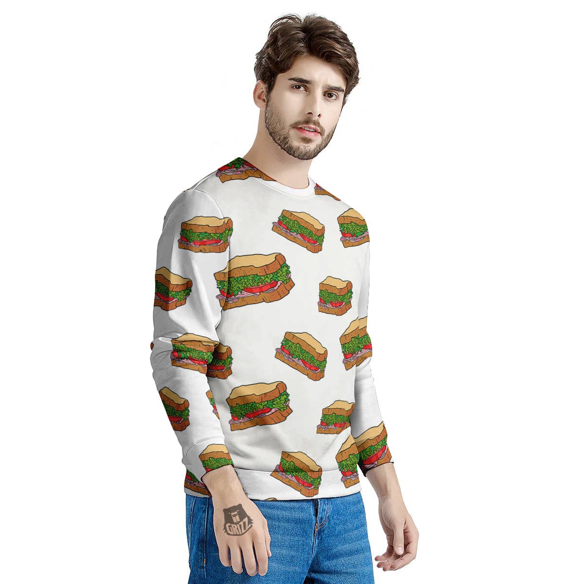 Sandwiches White Print Pattern Men's Sweatshirt-grizzshop