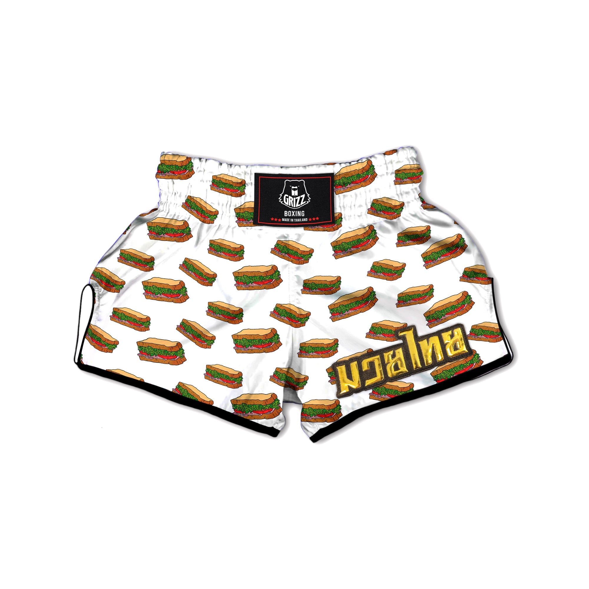 Sandwiches White Print Pattern Muay Thai Boxing Shorts-grizzshop