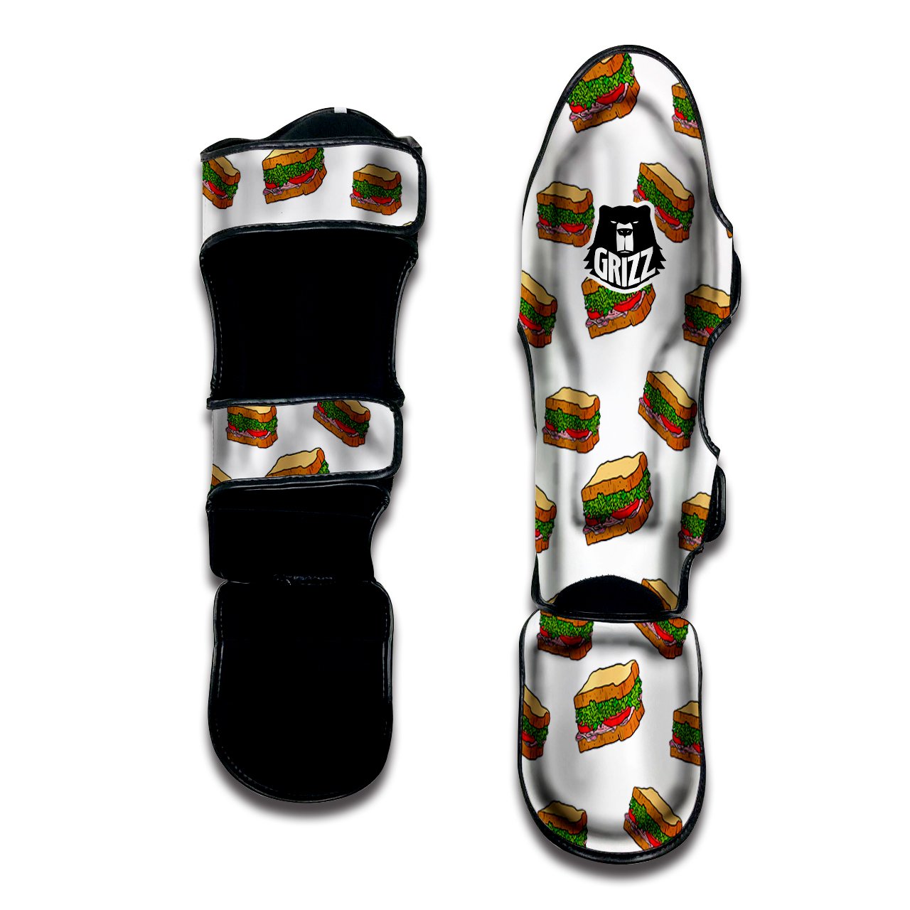 Sandwiches White Print Pattern Muay Thai Shin Guards-grizzshop