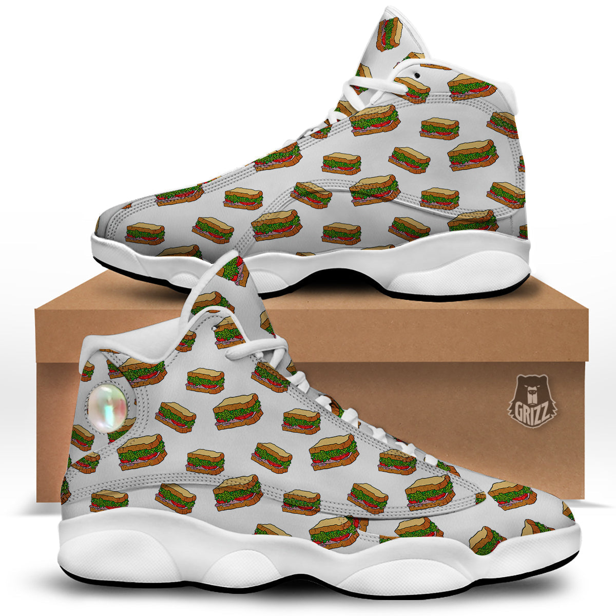 Sandwiches White Print Pattern White Basketball Shoes-grizzshop