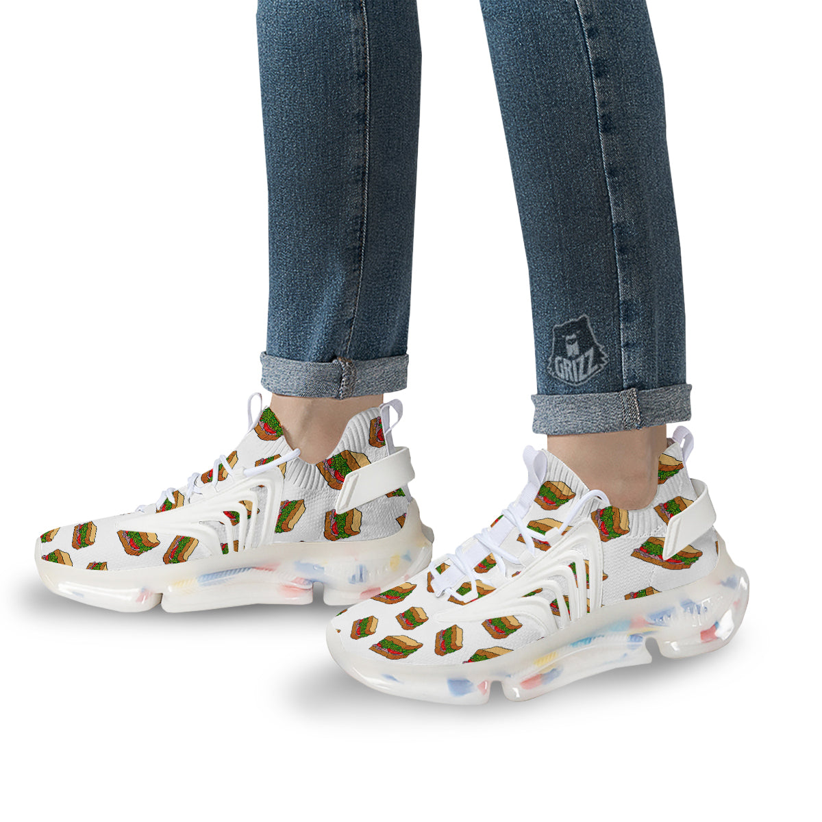 Sandwiches White Print Pattern White Gym Shoes-grizzshop