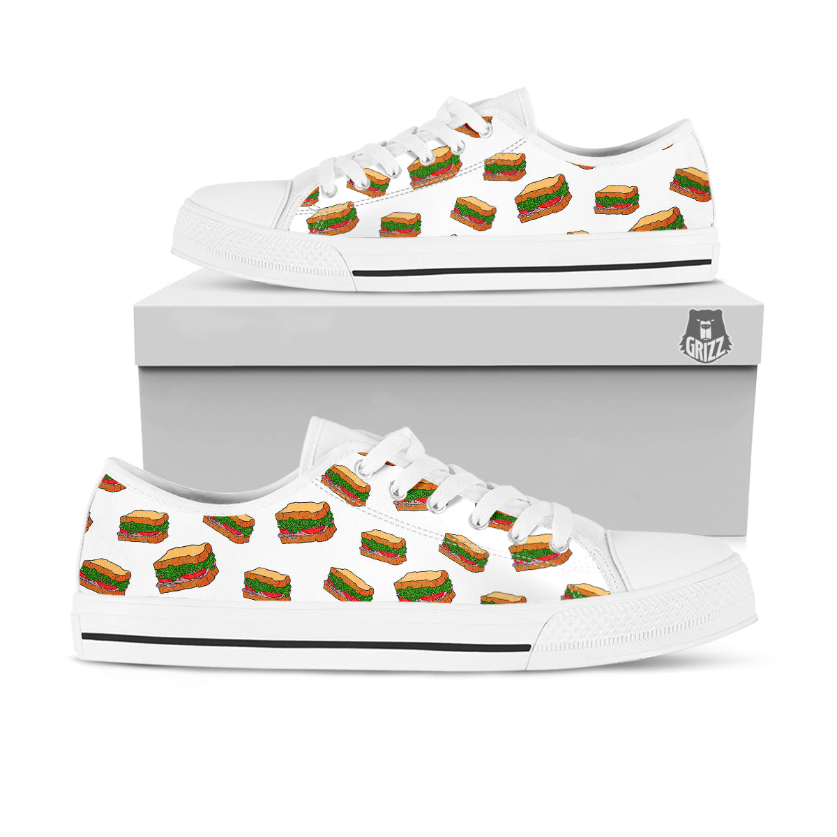 Sandwiches White Print Pattern White Low Top Shoes-grizzshop