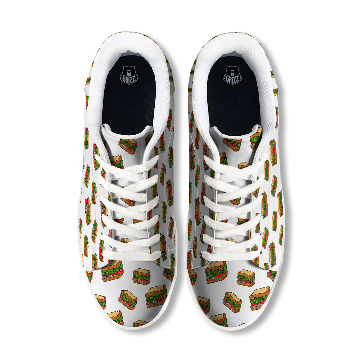 Sandwiches White Print Pattern White Low Top Sneakers-grizzshop