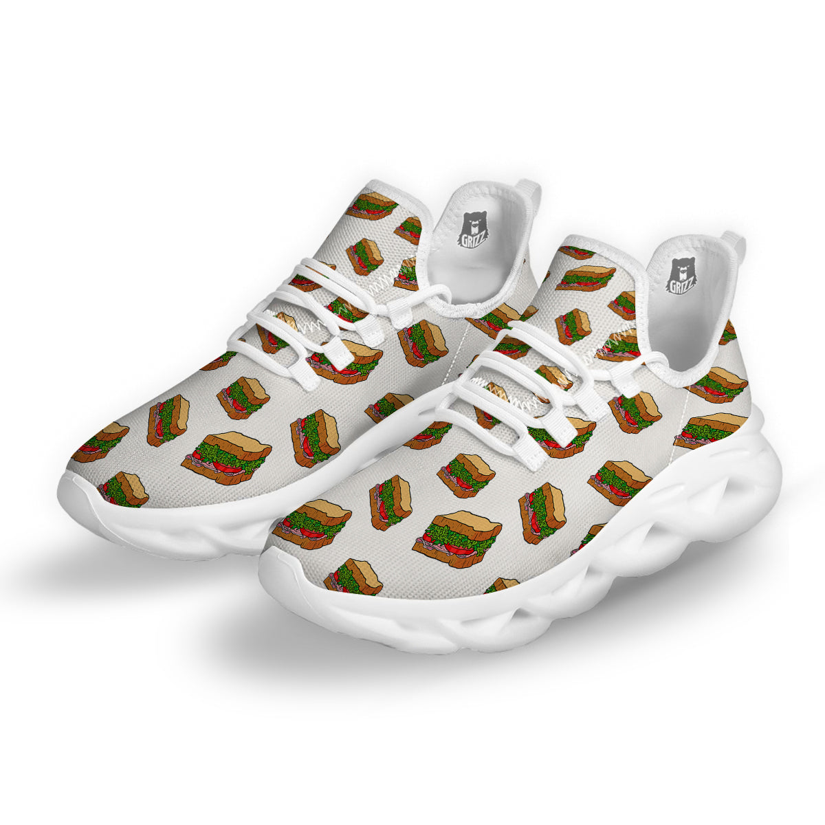 Sandwiches White Print Pattern White Running Shoes-grizzshop
