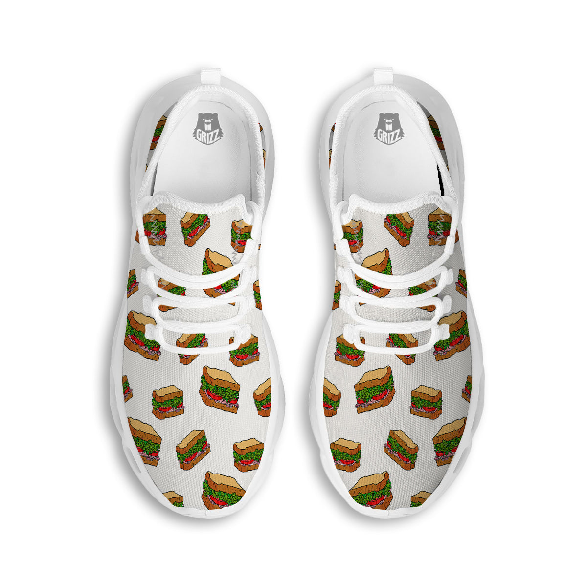 Sandwiches White Print Pattern White Running Shoes-grizzshop