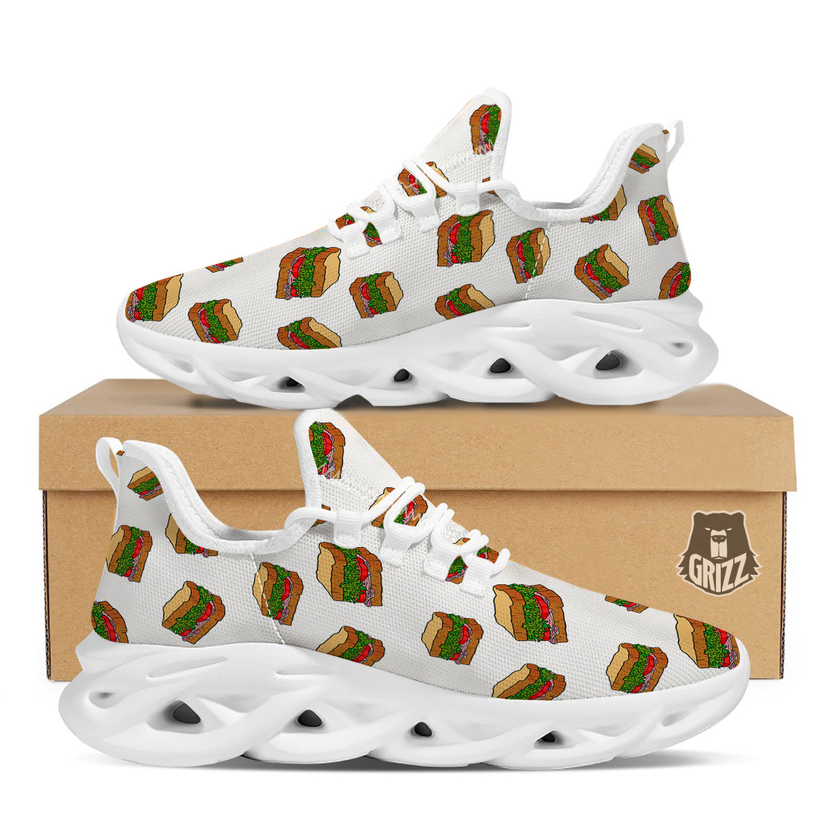 Sandwiches White Print Pattern White Running Shoes-grizzshop