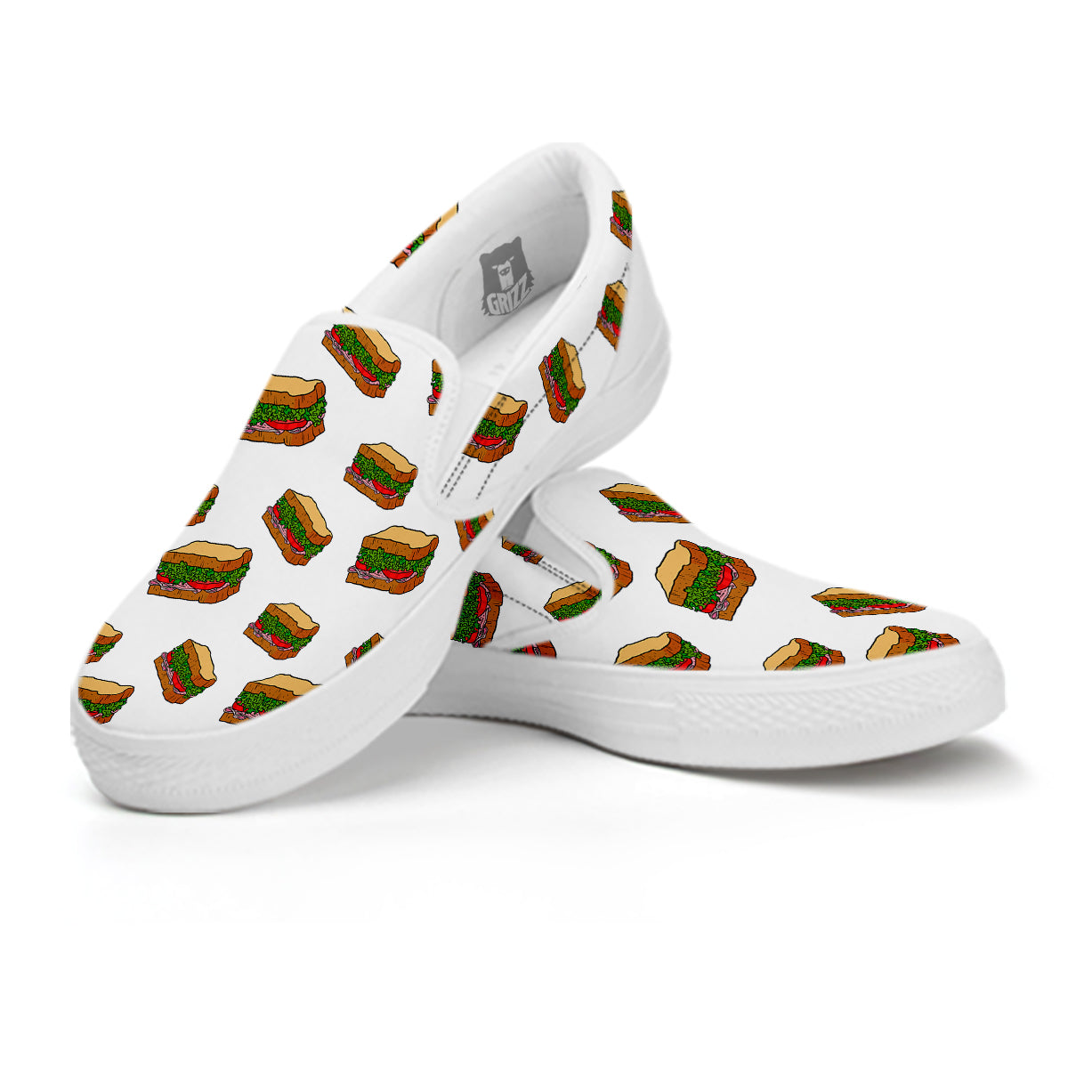 Sandwiches White Print Pattern White Slip On Shoes-grizzshop