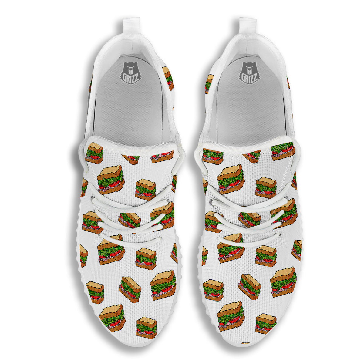 Sandwiches White Print Pattern White Walking Shoes-grizzshop