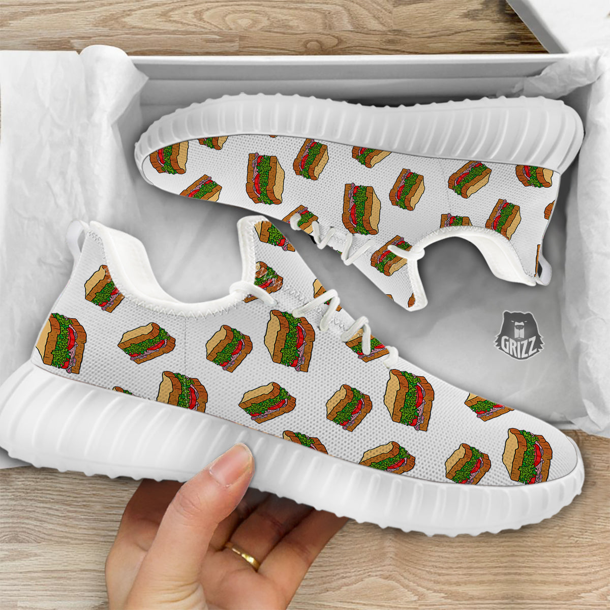 Sandwiches White Print Pattern White Walking Shoes-grizzshop