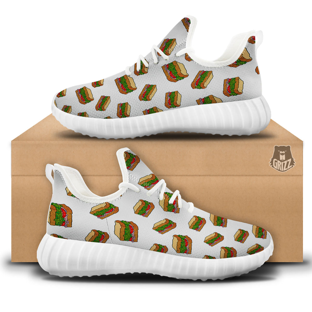 Sandwiches White Print Pattern White Walking Shoes-grizzshop