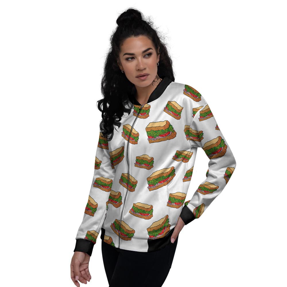 Sandwiches White Print Pattern Women's Bomber Jacket-grizzshop