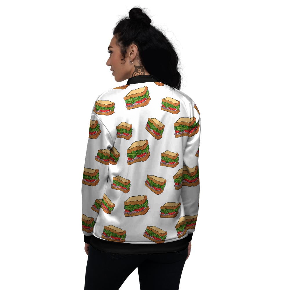 Sandwiches White Print Pattern Women's Bomber Jacket-grizzshop