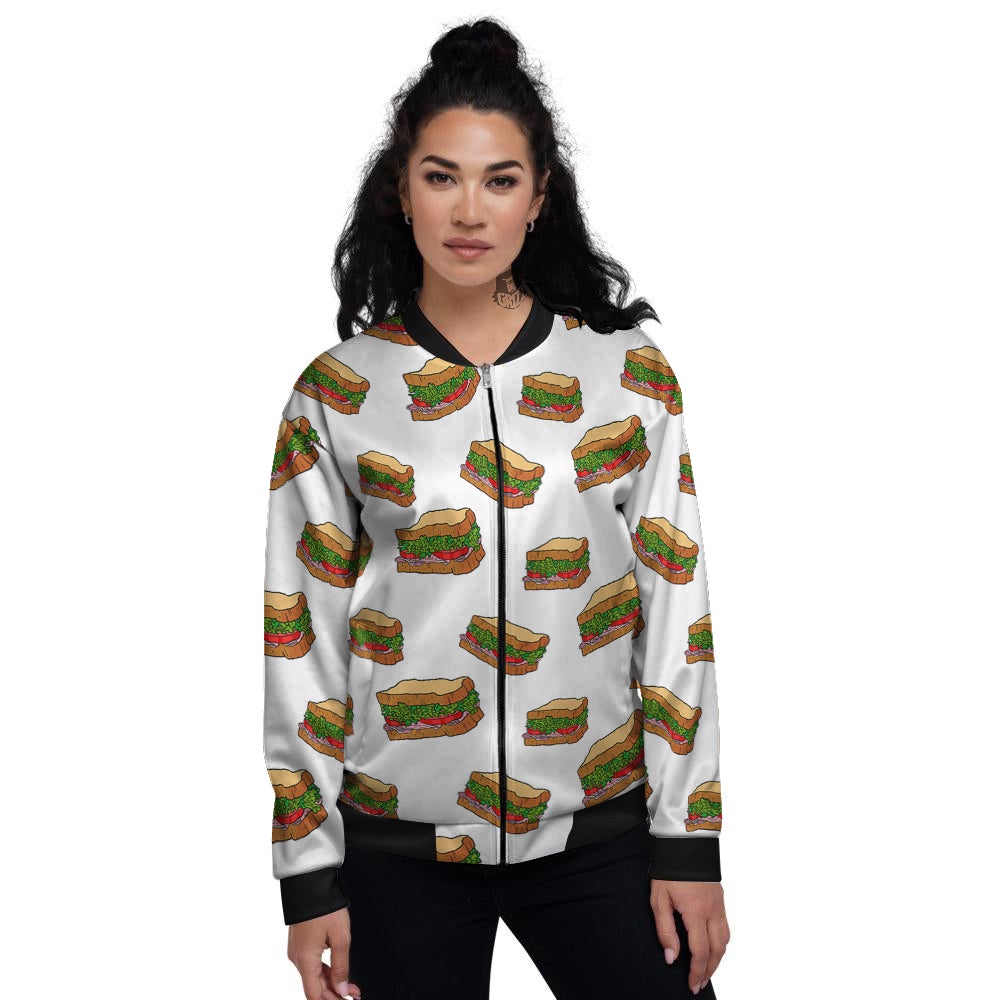 Sandwiches White Print Pattern Women's Bomber Jacket-grizzshop