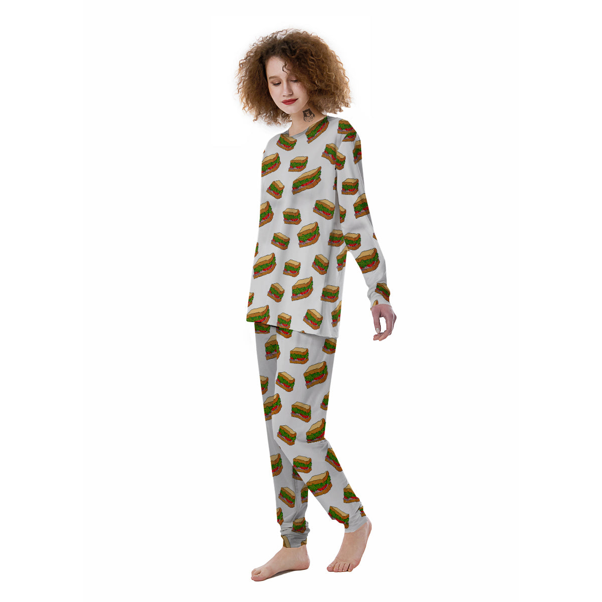 Sandwiches White Print Pattern Women's Pajamas-grizzshop