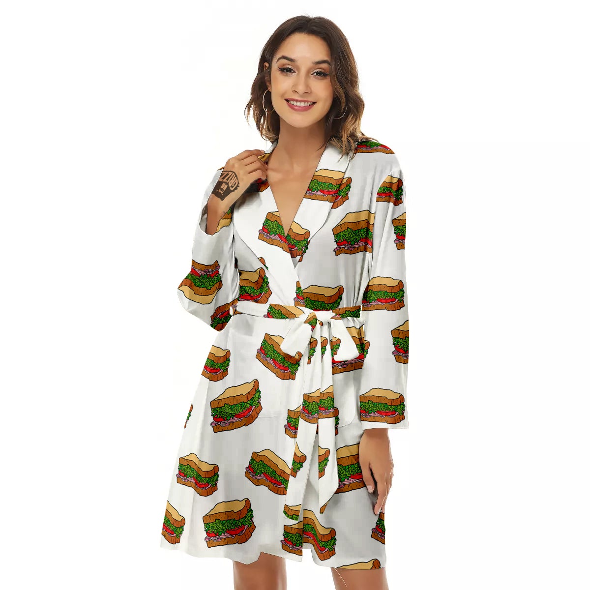 Sandwiches White Print Pattern Women's Robe-grizzshop