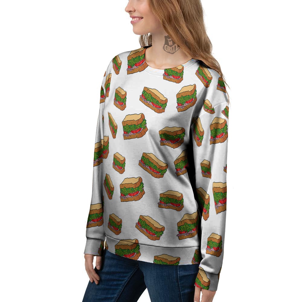 Sandwiches White Print Pattern Women's Sweatshirt-grizzshop