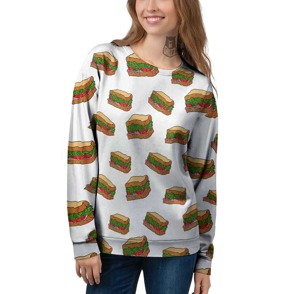 Sandwiches White Print Pattern Women's Sweatshirt-grizzshop