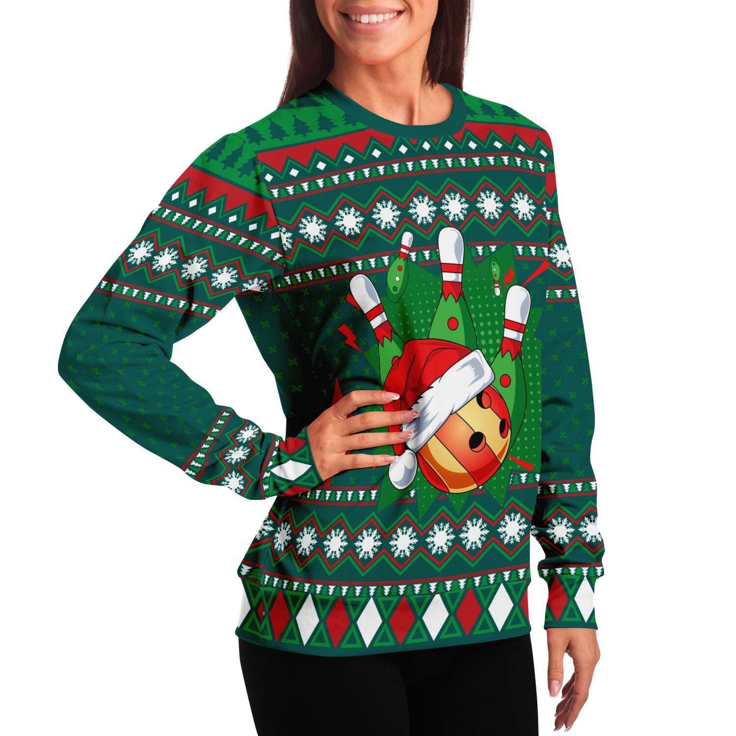 Santa Bowling Ugly Christmas Sweater-grizzshop