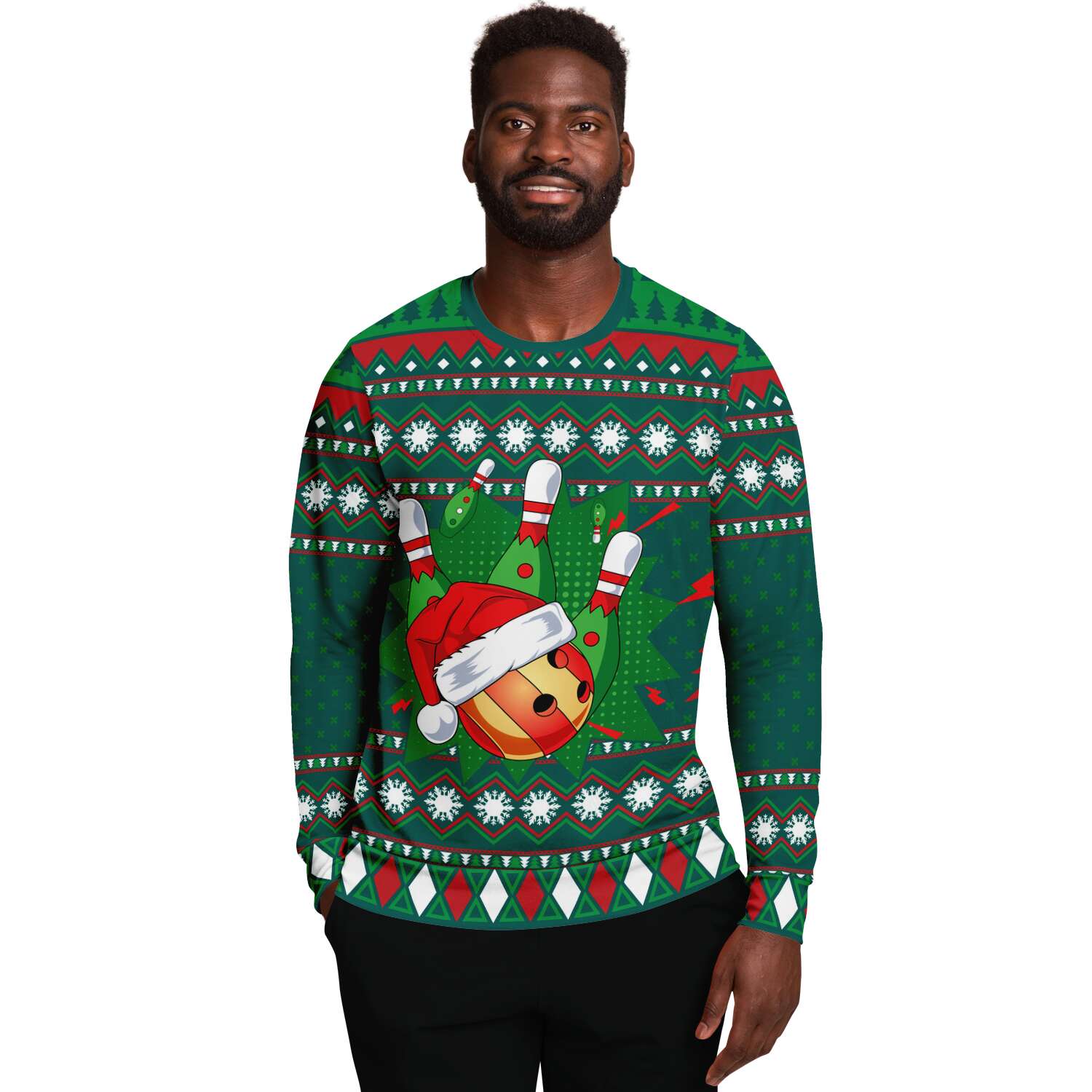 Santa Bowling Ugly Christmas Sweater-grizzshop