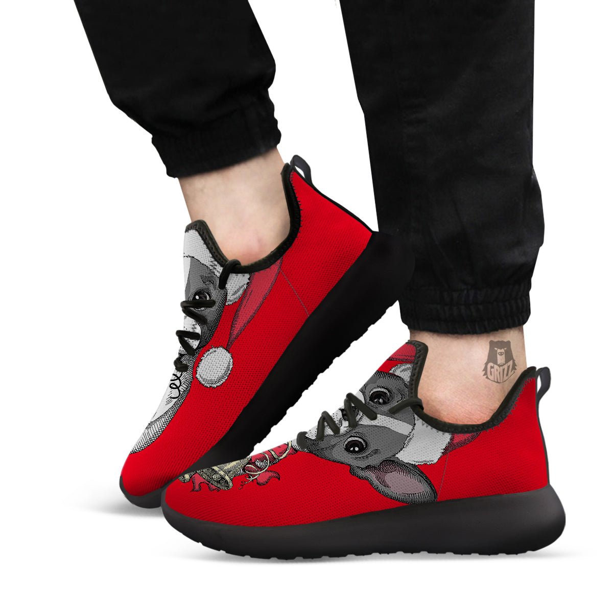 Santa Christmas French Bulldog Print Black Athletic Shoes-grizzshop