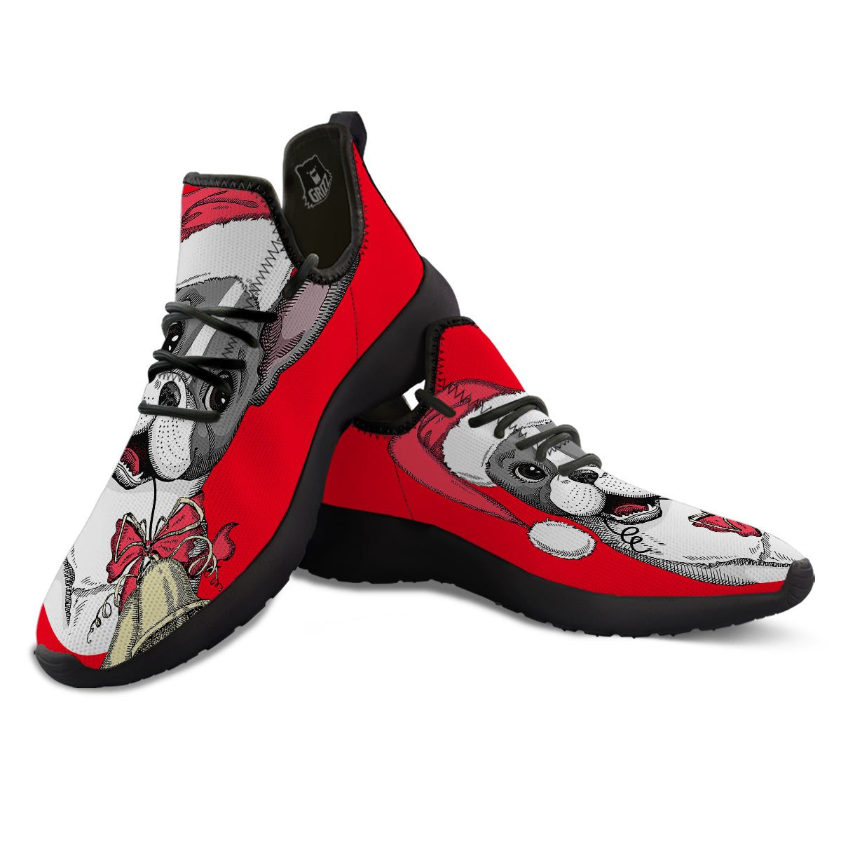 Santa Christmas French Bulldog Print Black Athletic Shoes-grizzshop
