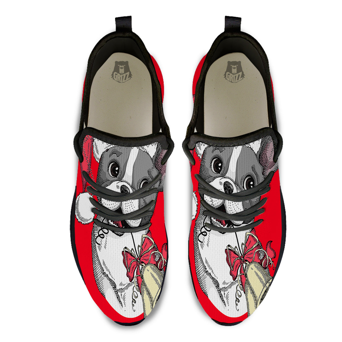 Santa Christmas French Bulldog Print Black Athletic Shoes-grizzshop