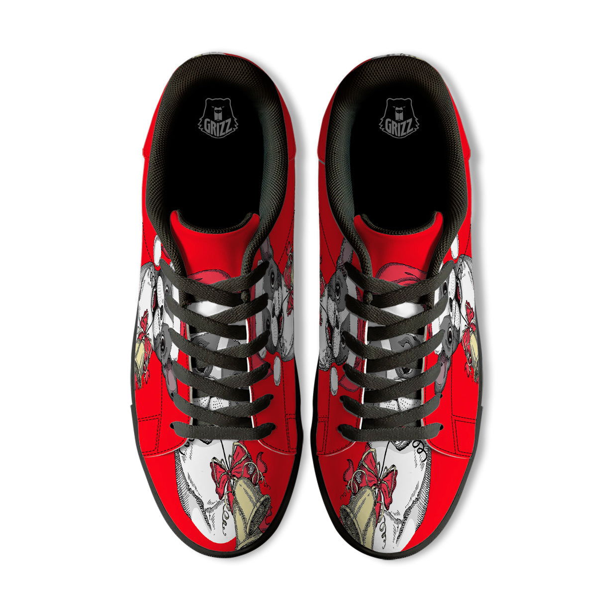 Santa Christmas French Bulldog Print Black Low Top Sneakers-grizzshop