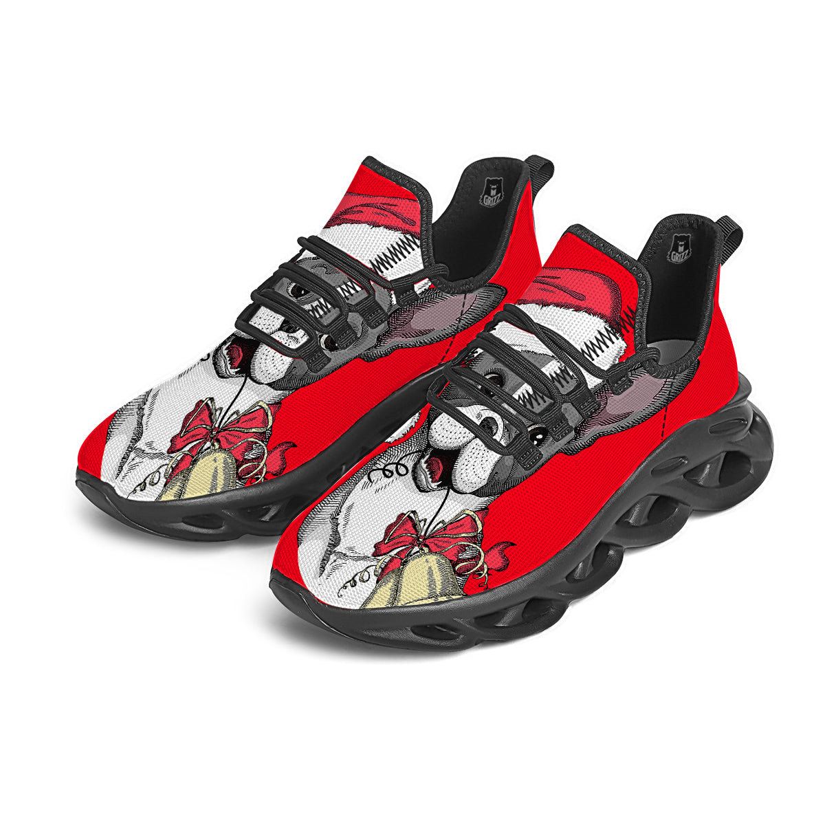 Santa Christmas French Bulldog Print Black Running Shoes-grizzshop