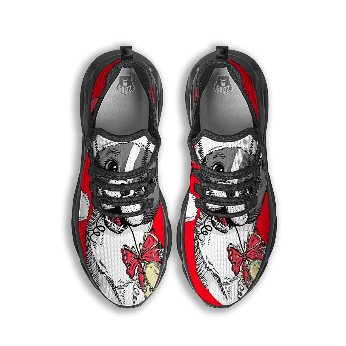 Santa Christmas French Bulldog Print Black Running Shoes-grizzshop