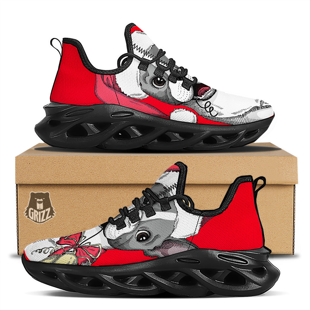 Santa Christmas French Bulldog Print Black Running Shoes-grizzshop