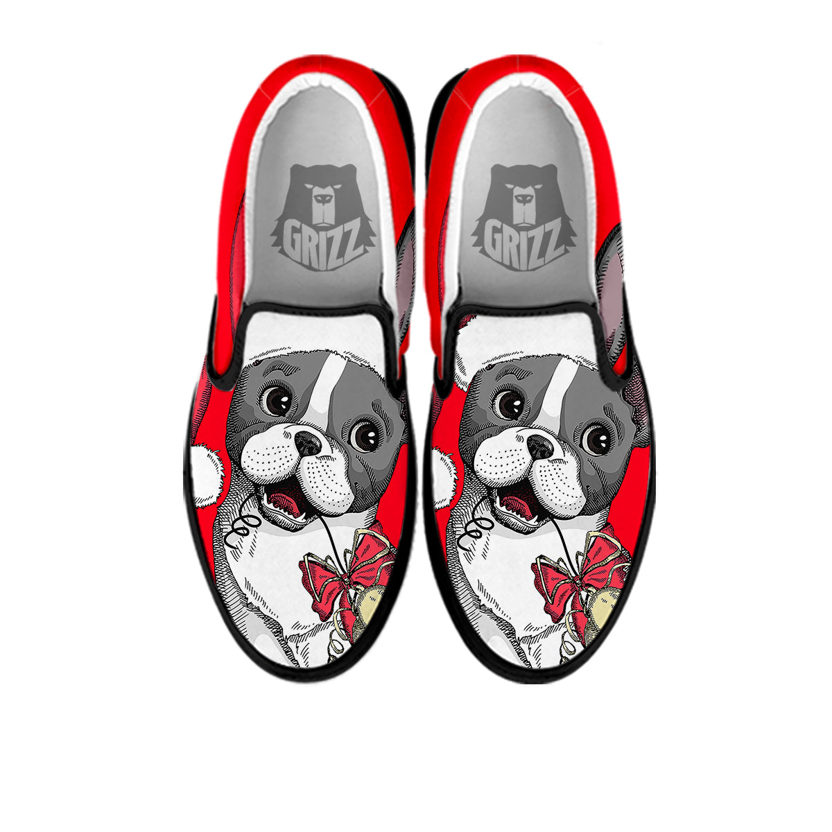 Santa Christmas French Bulldog Print Black Slip On Shoes-grizzshop