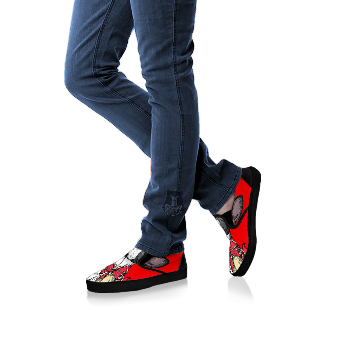 Santa Christmas French Bulldog Print Black Slip On Shoes-grizzshop