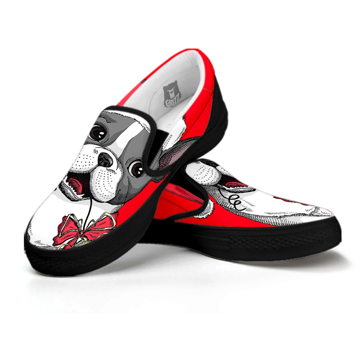 Santa Christmas French Bulldog Print Black Slip On Shoes-grizzshop
