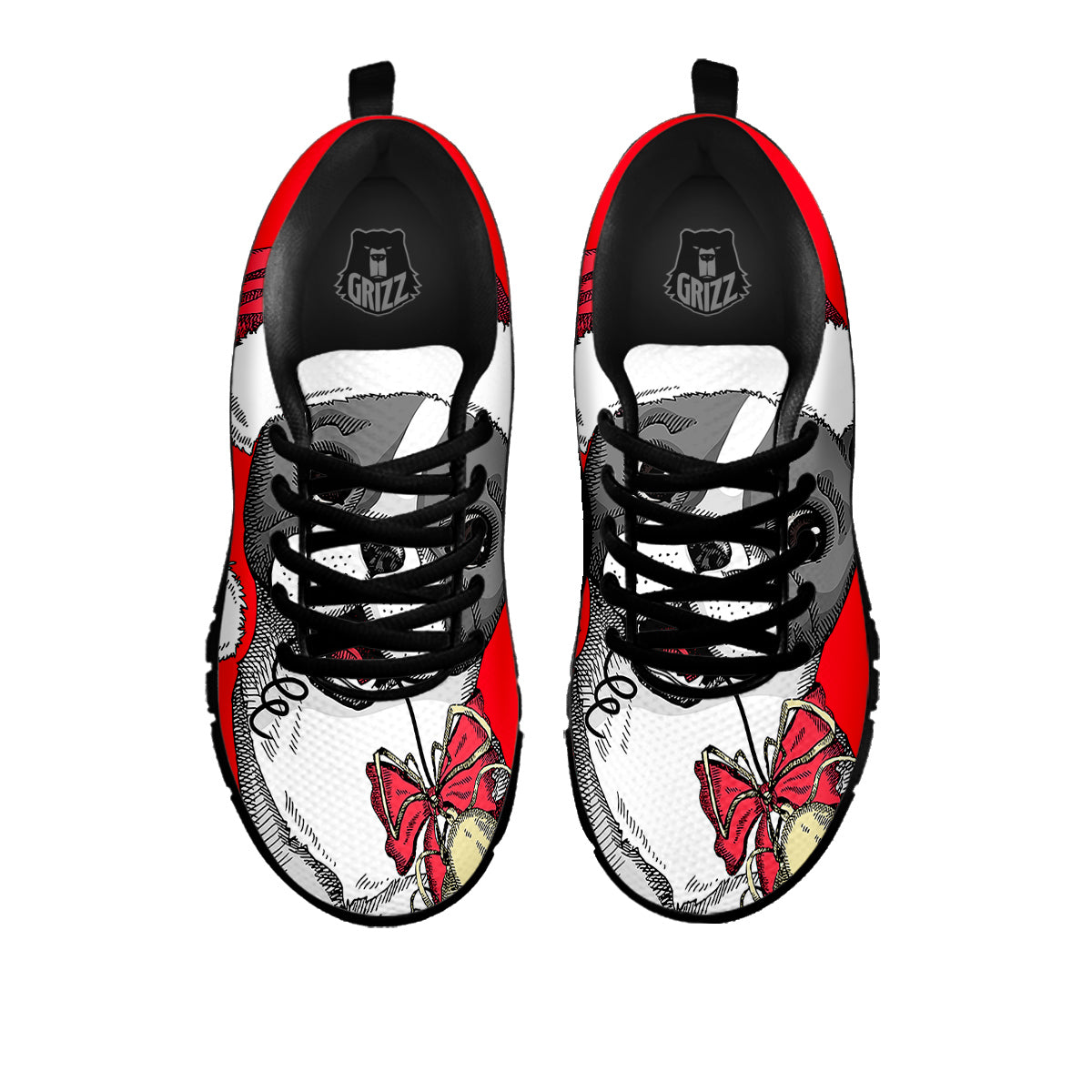 Santa Christmas French Bulldog Print Black Sneaker-grizzshop