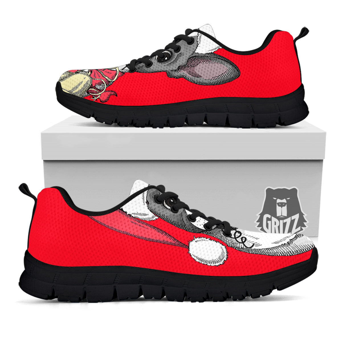 Santa Christmas French Bulldog Print Black Sneaker-grizzshop
