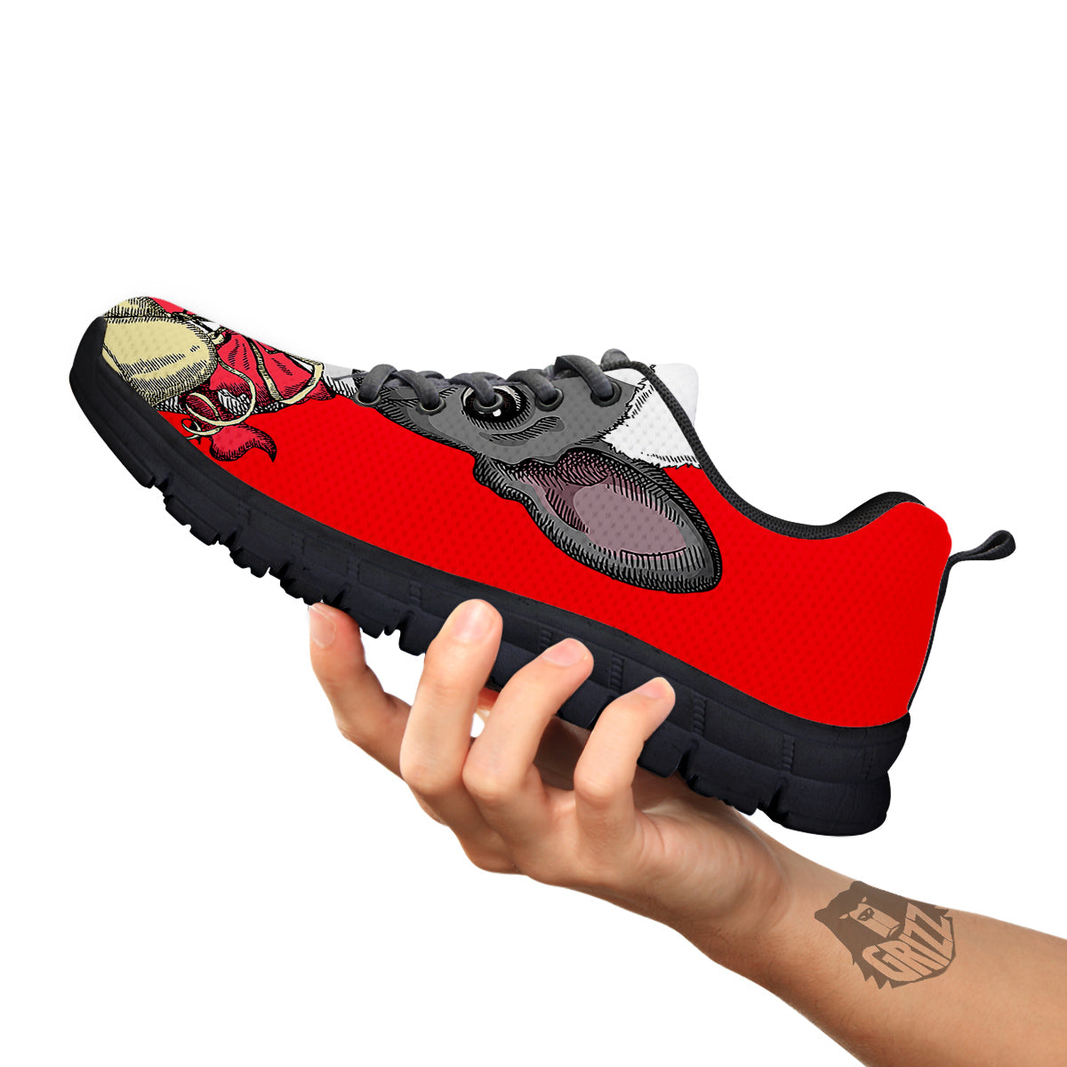 Santa Christmas French Bulldog Print Black Sneaker-grizzshop