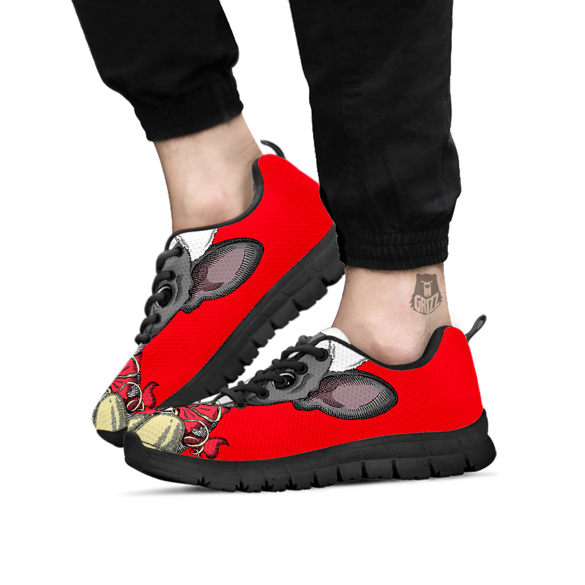 Santa Christmas French Bulldog Print Black Sneaker-grizzshop